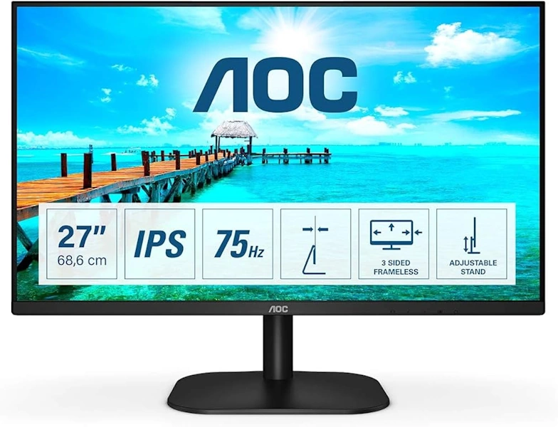 Ecran PC Aoc 27B2DA - Écran LED - 27" - 1920 x 1080 Full HD (1080p) @ 75 Hz - IPS - 250 cd/m² - 1000:1 - 4 ms - HDMI, DVI, VGA - haut-parleurs - noir