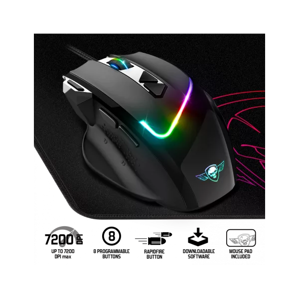 Souris filaire - Tapis de souris - Gaming - PRO-M3 - LED - Personnalisable - Boutons programmables