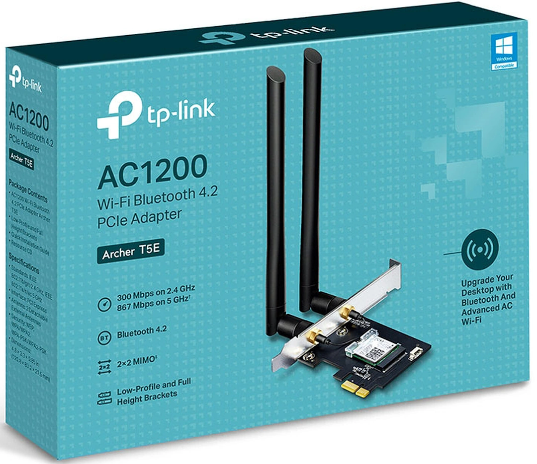 TP-LINK Archer T5E Adaptateur PCIe Wi-Fi double bande AC1200 (AC867 + N300) + Bluetooth 4.2