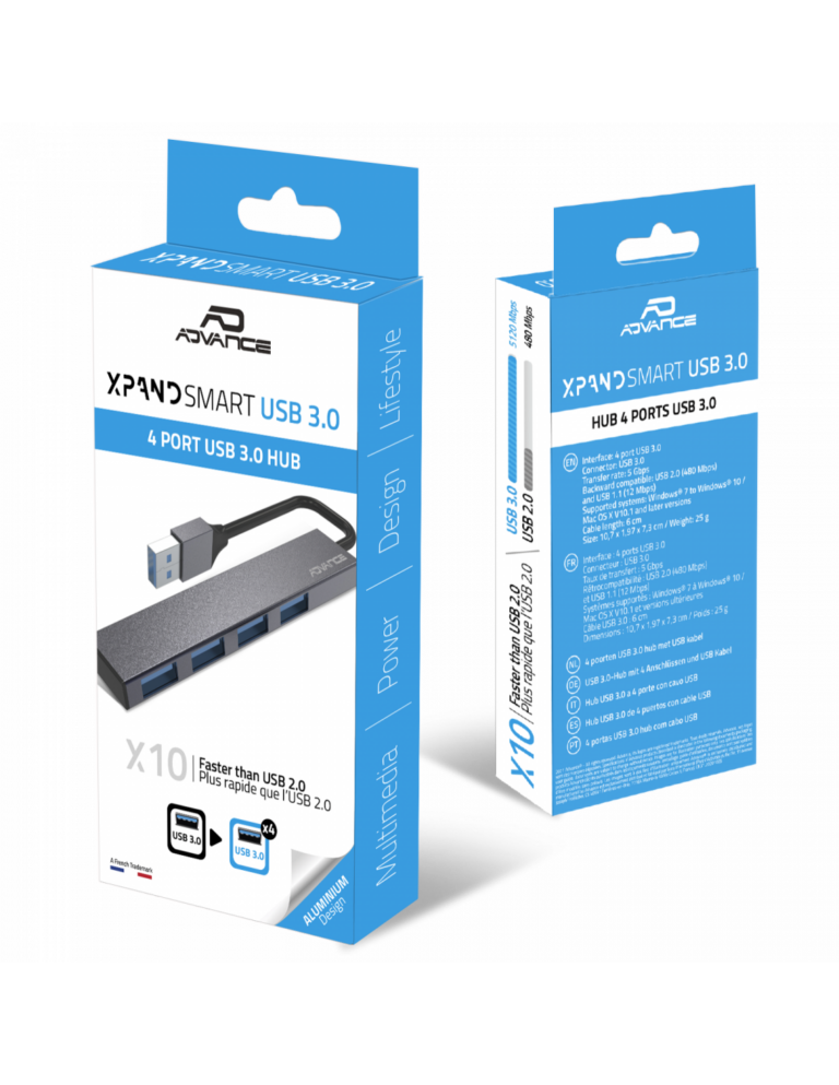 Hub USB 3.0 Advance Xpand Smart - 4 ports - sans alimentation