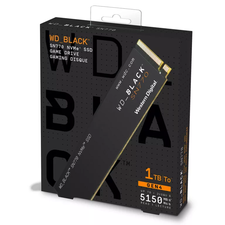 WD_BLACK SN770 SSD 1 To, Disque SSD Interne, Vitesse de lecture jusqu'à 5150 Mo/s, M.2 2280 NVMe SSD, PCIe Gen 4.0, Haute performance disque de jeu, Noir