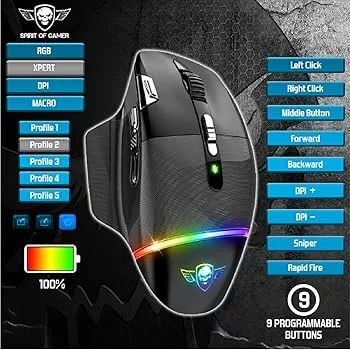 ADVANCE Spirit of Gamer Xpert M800 - Souris sans fil pour gamer - droitier - capteur optique 10000 dpi - 9 boutons programmables - rétroéclairage RGB