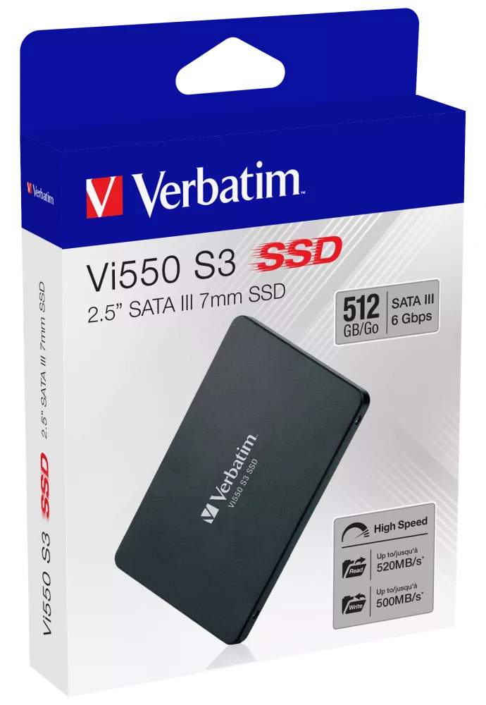 VERBATIM Vi550 S3 SSD - SSD interne 512GB - Solid State Drive - 2.5'' interface SATA III - disque dur interne SSD technologie 3D NAND - SSD 512GB haute performance - 520MB/s