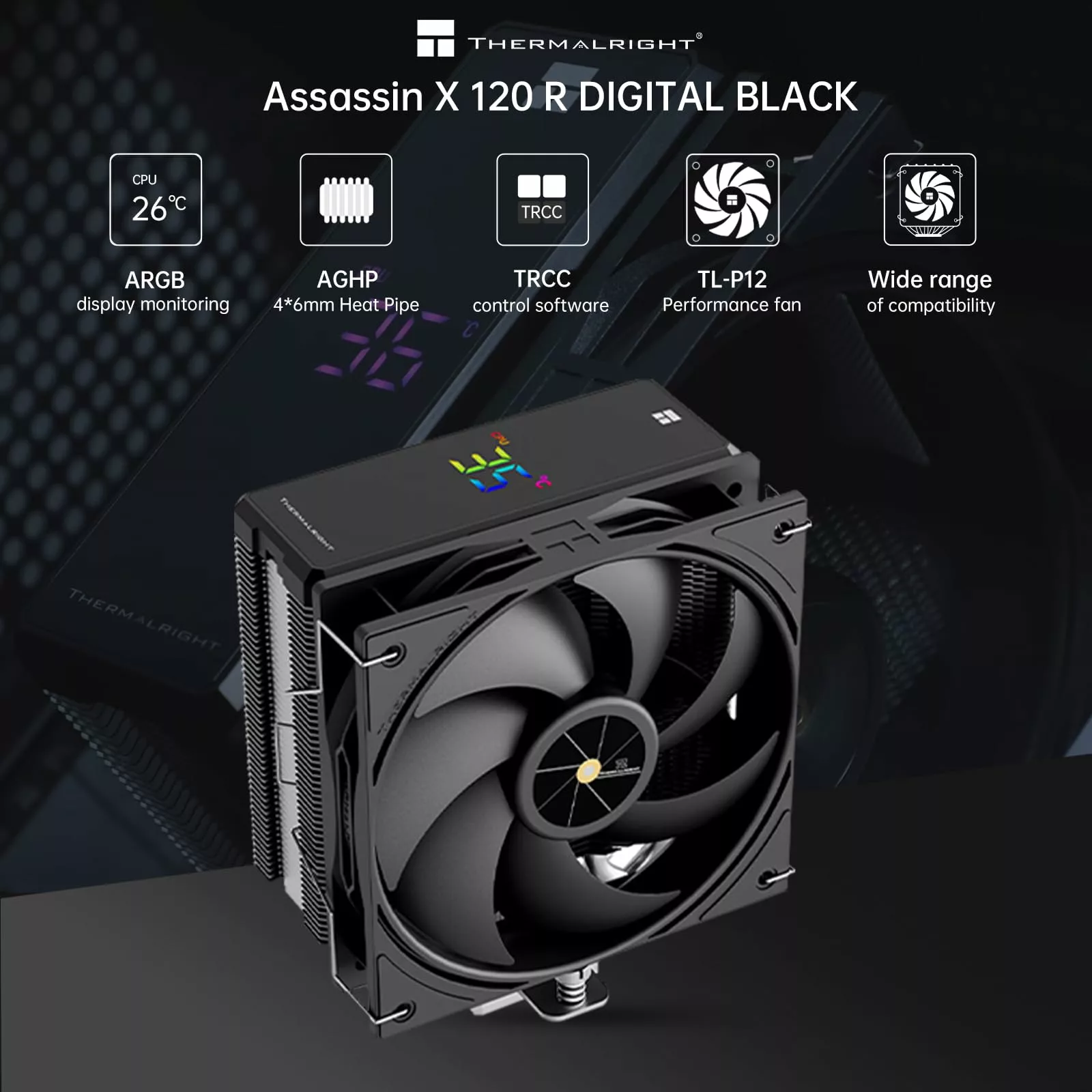 Ventilateur pour processeur Thermalright Assassin X 120 R Digital (Noir) - Assassin X 120 R Digital Black